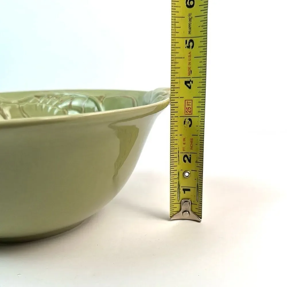 Magenta Pottery Handle Serving Salad Bowl Lobster Design Ceramic Olive Green